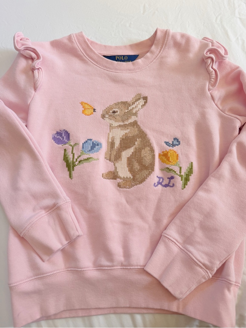 Polo Ralph Lauren Girls Pink Bunny Embroidered Sweatshirt Size L 12-14